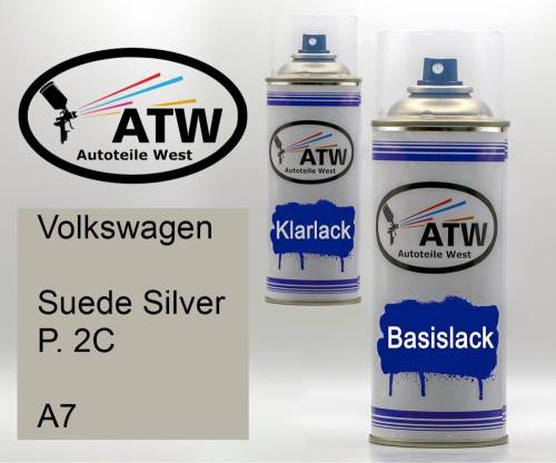 Volkswagen, Suede Silver P. 2C, A7: 400ml Sprühdose + 400ml Klarlack - Set, von ATW Autoteile West.